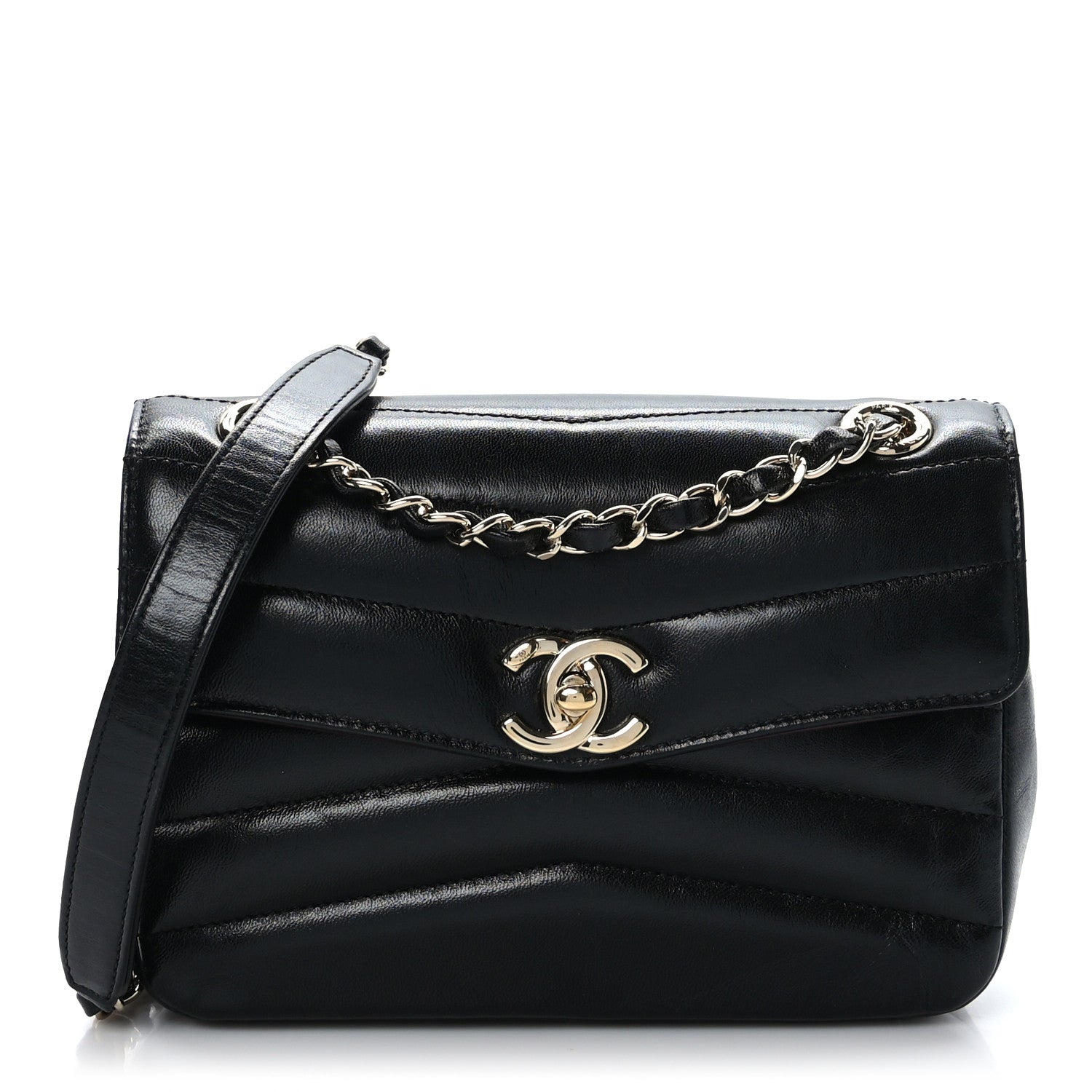 Chanel Shiny Lambskin Quilted Small Chevron Miroir Black 2 of 9