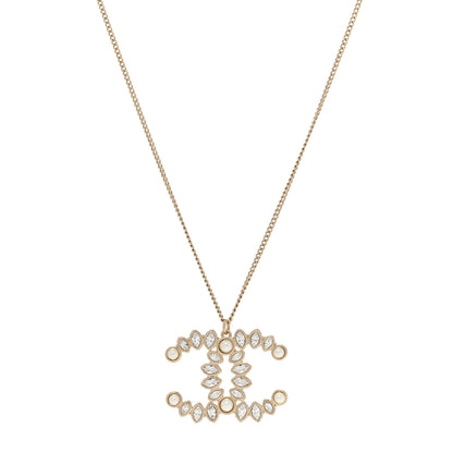 Chanel Pearl Crystal CC Pendant Necklace Gold 1 of 6