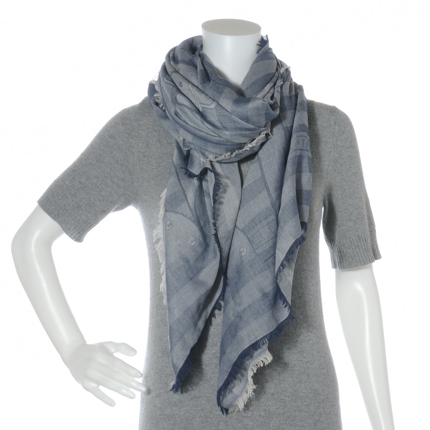 Cotton LV Trunks Summery Shawl Blue