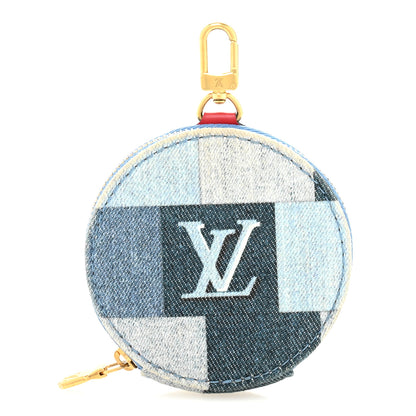 Louis Vuitton Denim Damier Monogram Patchwork Multi Pochette Accessories Coin Purse Blue Rouge 1 of 9