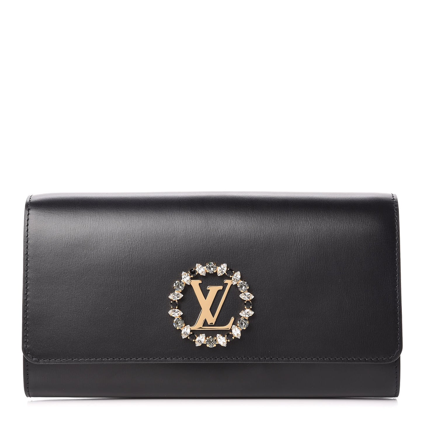 Calfskin Swarovski Louise EW Clutch Black