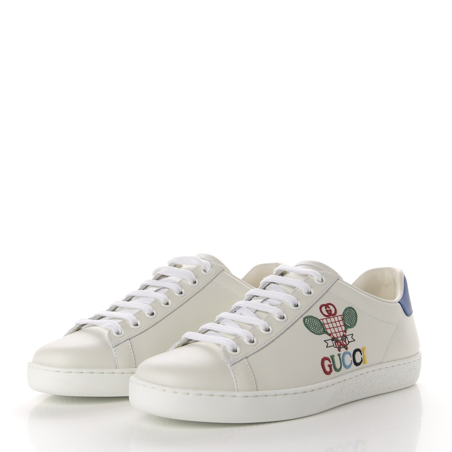 Gucci Calfskin Miro Soft Tennis Embroidered Womens Ace Sneakers 36.5 White Rio Blue 2 of 10