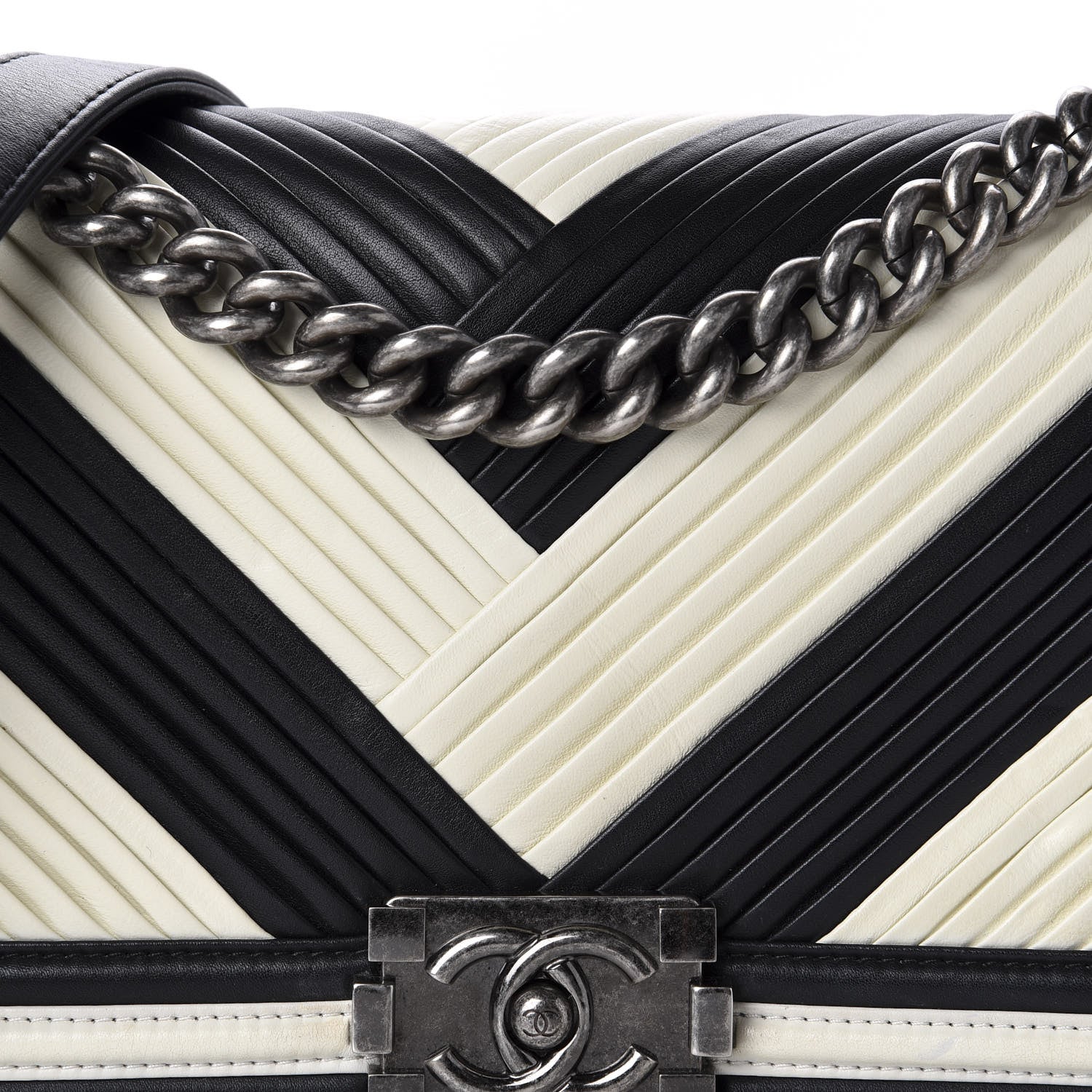 Chanel Calfskin Pleated Medium Boy In Rome Flap Black White 11 of 12