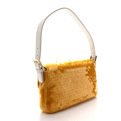 Fendi Satin Sequin Paillettes Elaphe Plexiglass Baguette 1997 Giallo Avorio 3 of 10