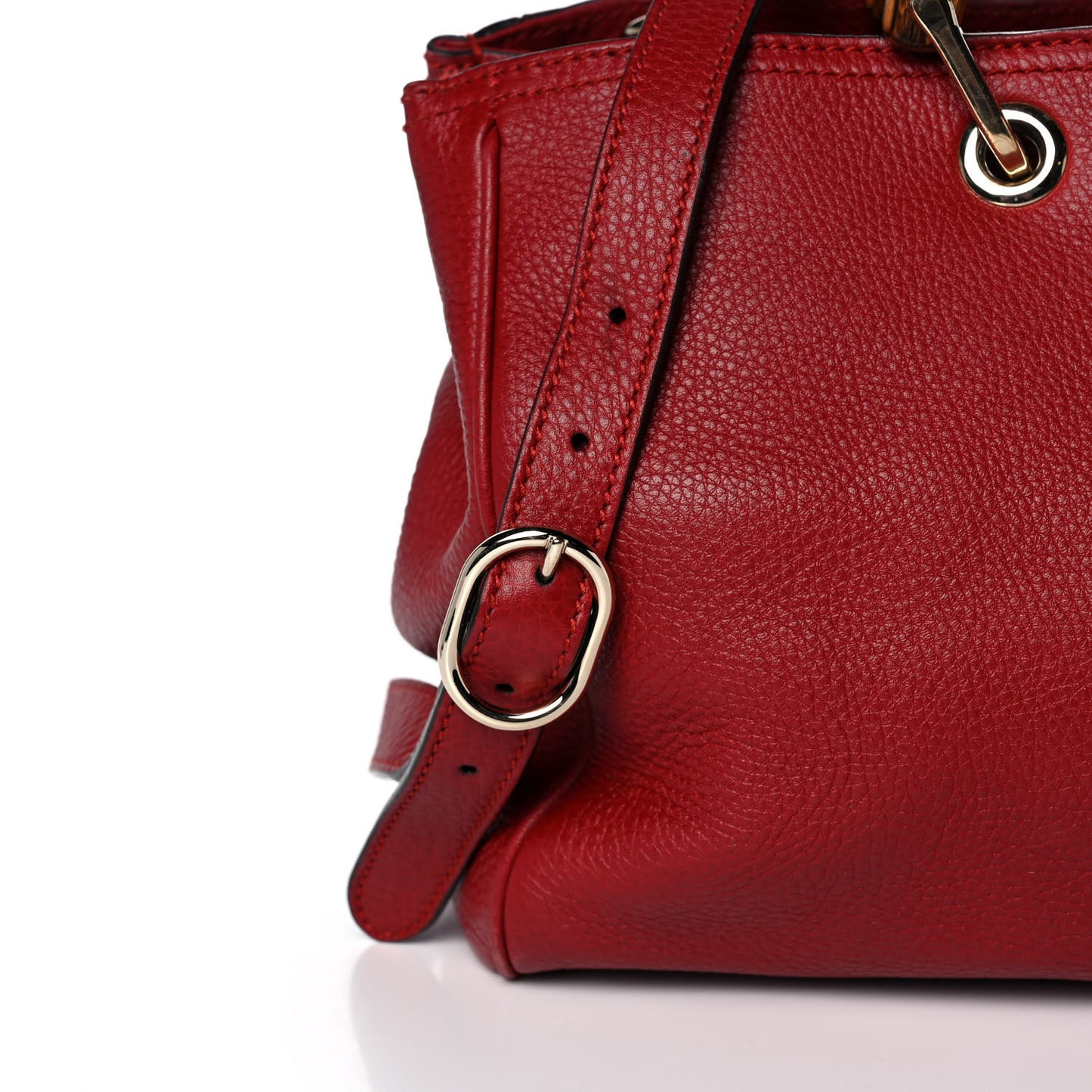 Pebbled Calfskin Medium Bamboo Shopper Tote Red
