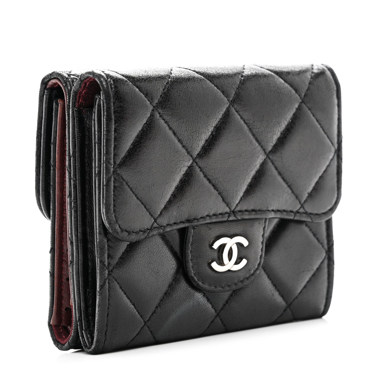 Chanel Lambskin Quilted Tri-Fold Flap Wallet Black 3 of 9