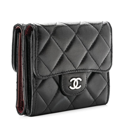 Chanel Lambskin Quilted Tri-Fold Flap Wallet Black 3 of 9
