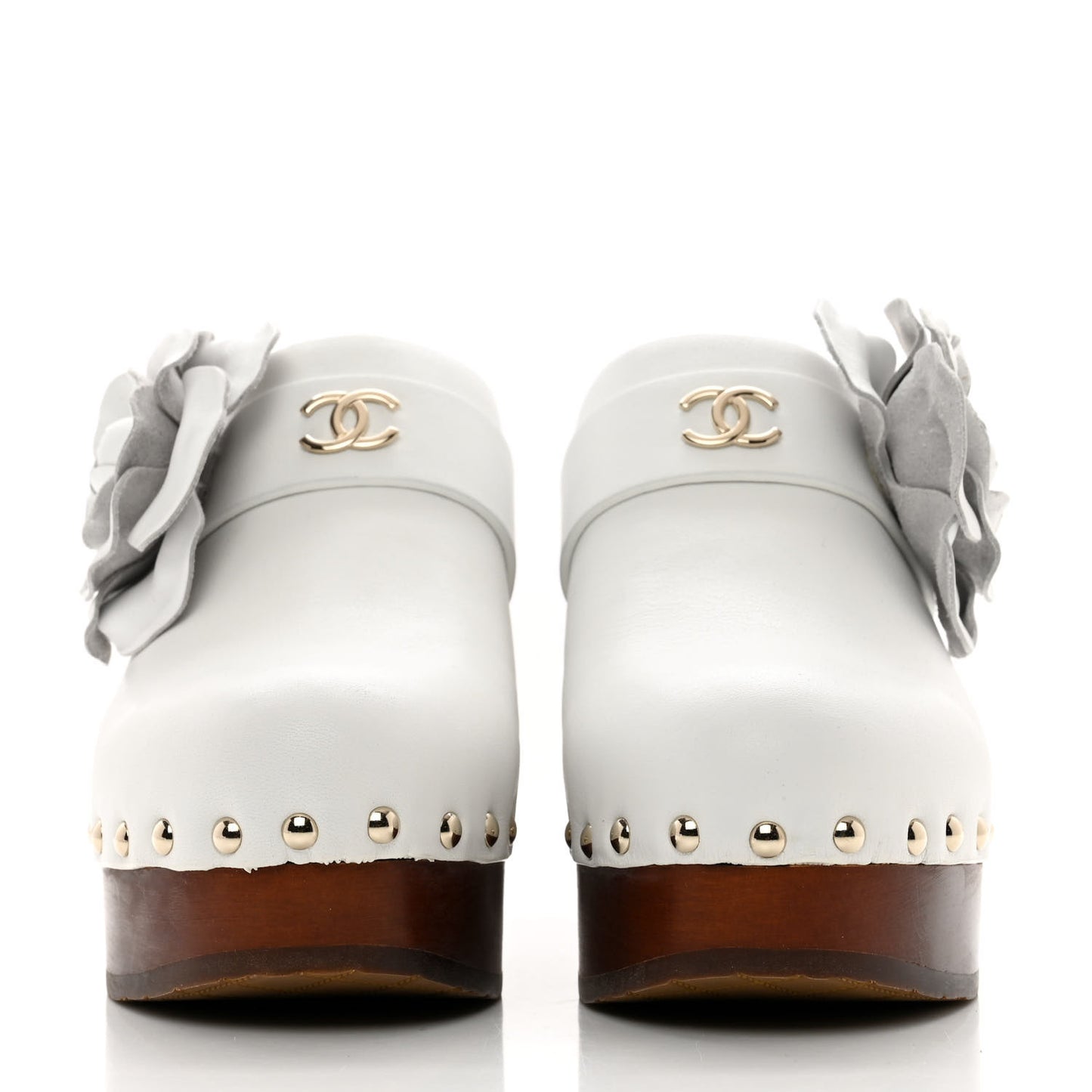 Calfskin Camellia Clogs 37 White