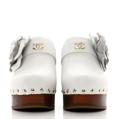 Chanel Calfskin Camellia Clogs 37 White 2 of 9