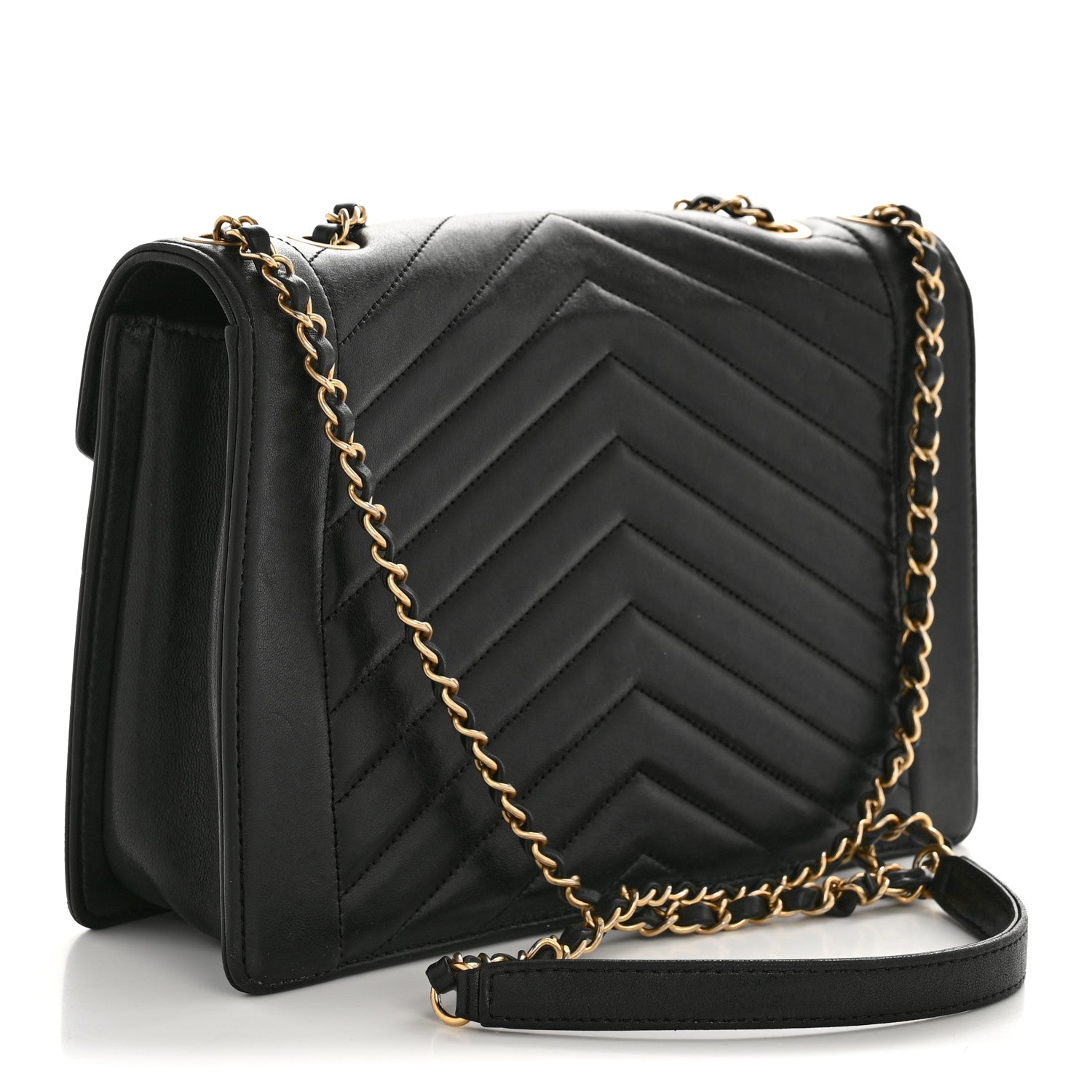 Chanel Lambskin Reversed Chevron Quilted Flap Black 4 of 15