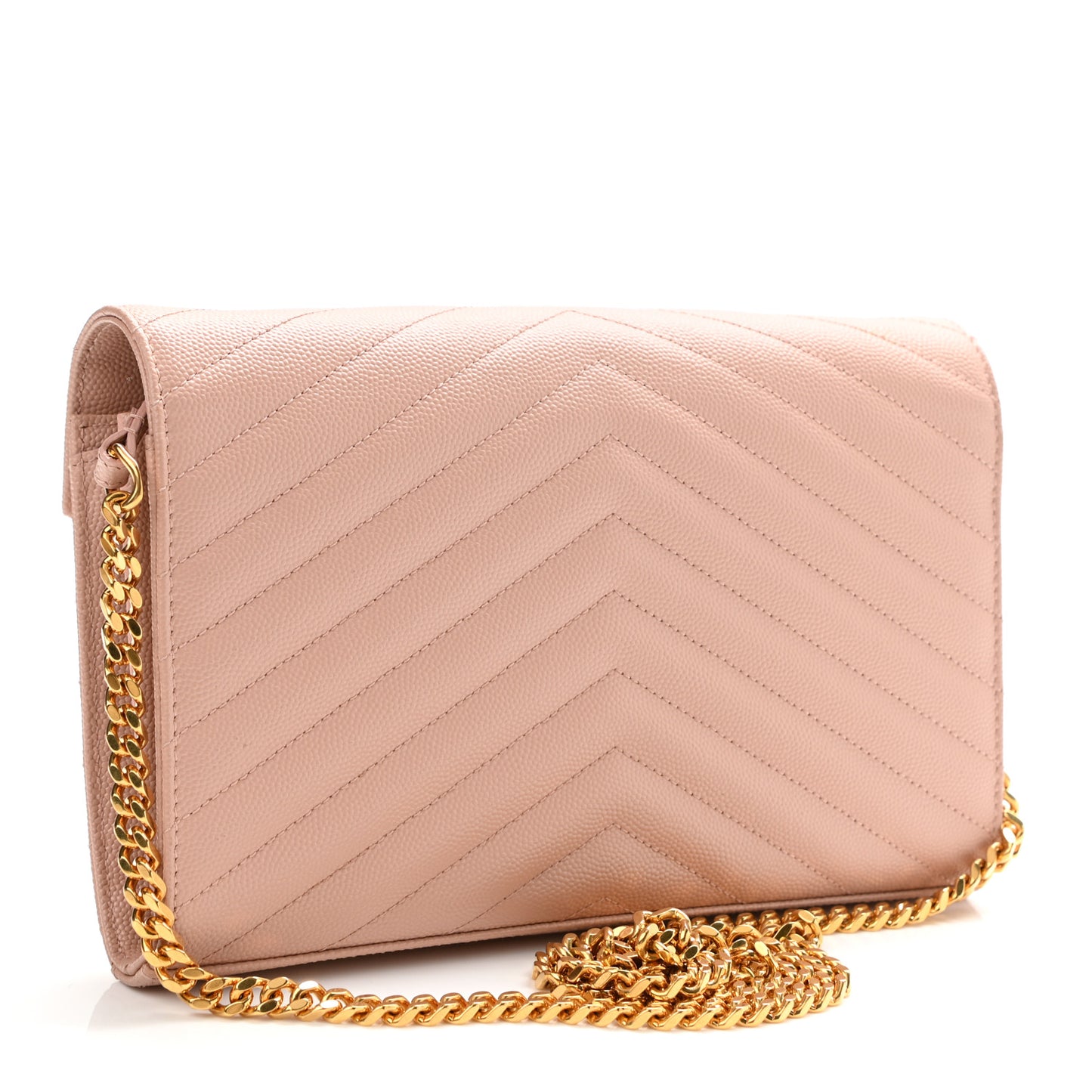 Grain De Poudre Matelasse Chevron Monogram Chain Wallet Pale Blush