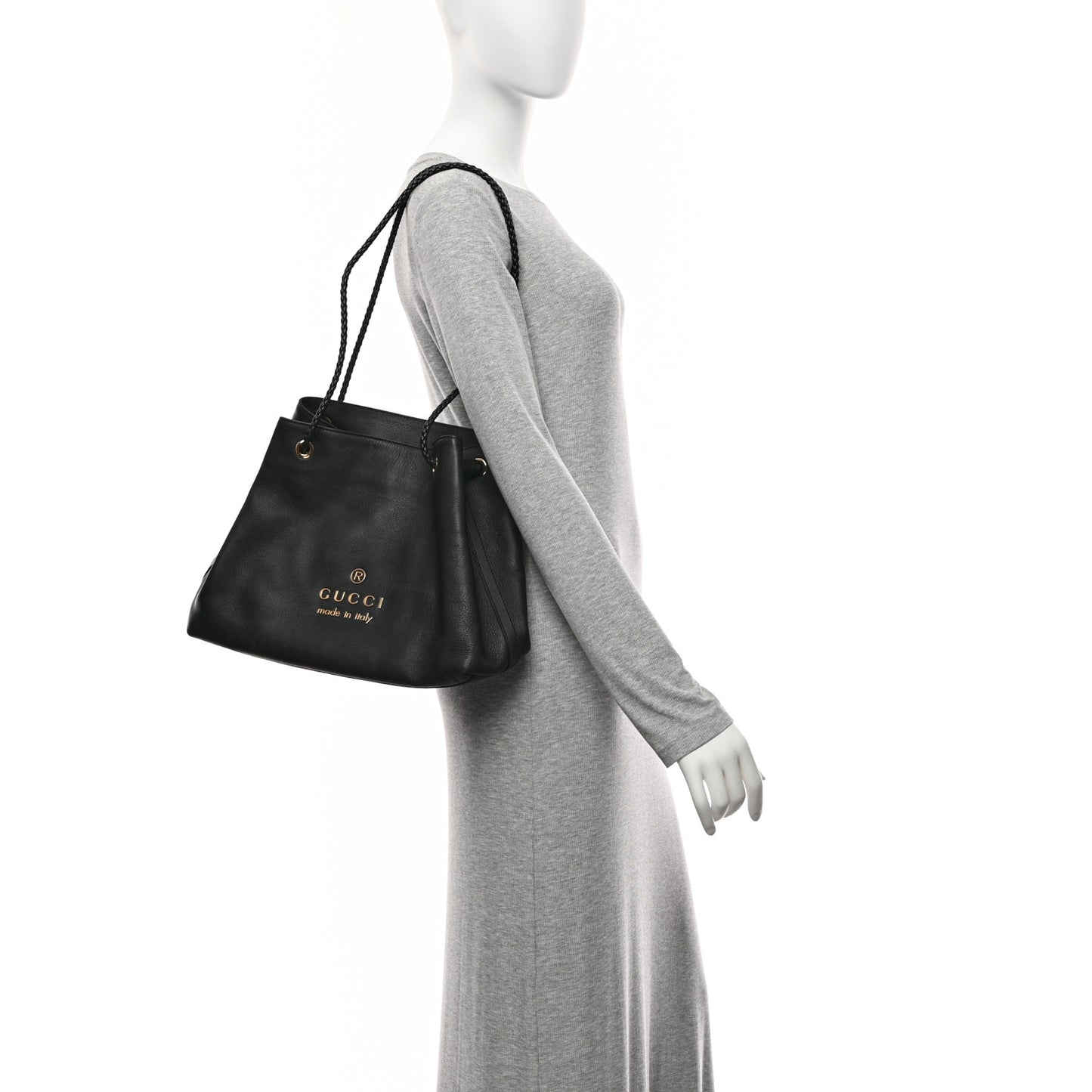 Calfskin Medium Braided Handle Gifford Tote Black