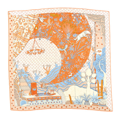 Hermes Silk Le Premier Chant Scarf 90 Orange White Bleu 1 of 5