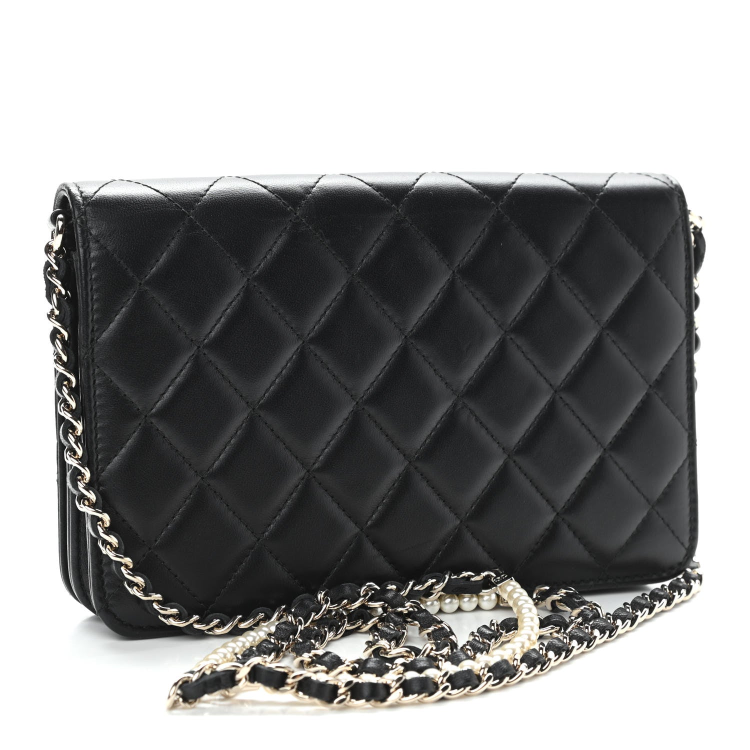 Chanel Iridescent Lambskin Quilted Pearl Wallet On Chain WOC Black 3 of 16