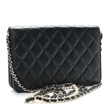 Chanel Iridescent Lambskin Quilted Pearl Wallet On Chain WOC Black 3 of 16