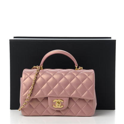 Chanel Iridescent Lambskin Quilted Mini Top Handle Rectangular Flap Pink 11 of 11