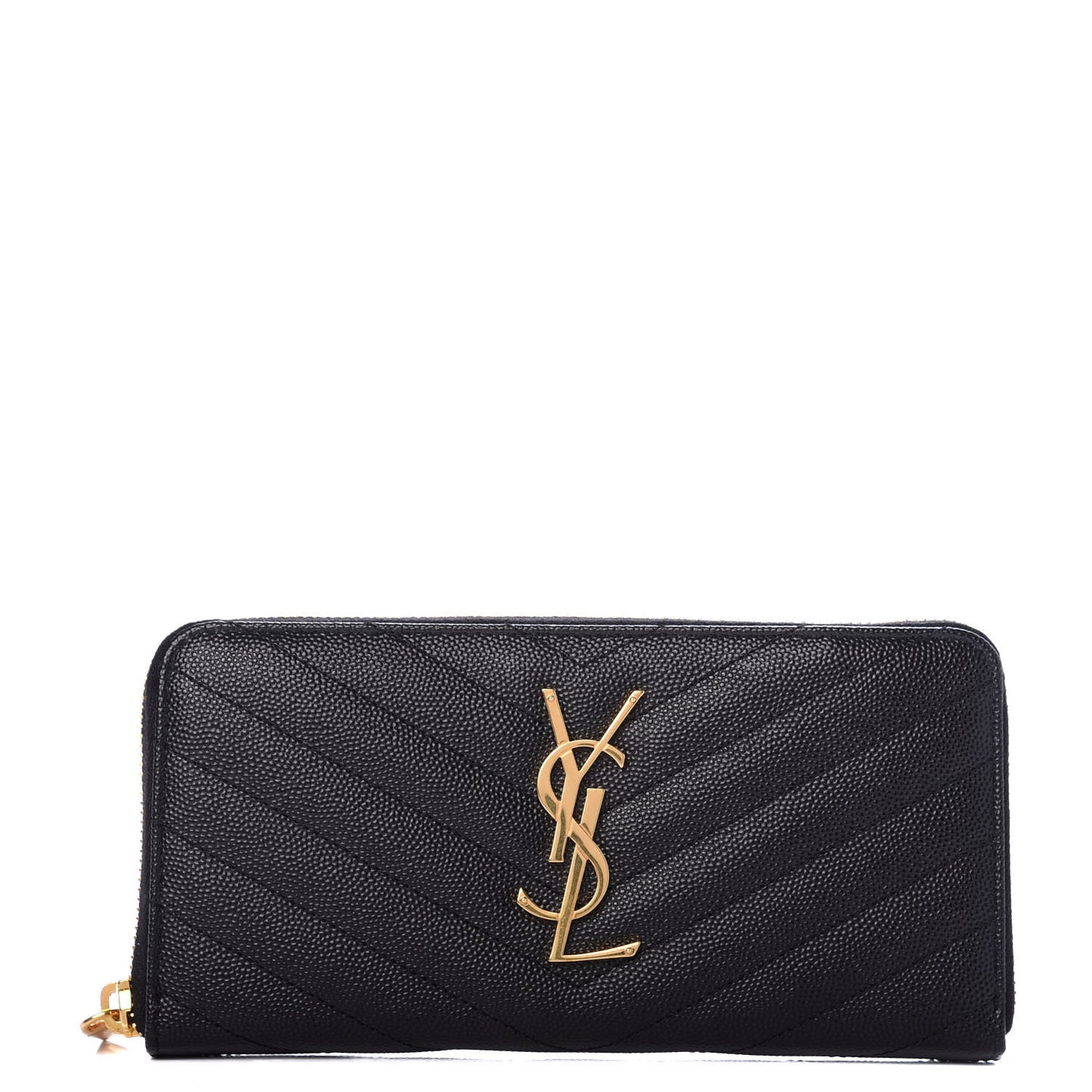 Grain De Poudre Matelasse Chevron Monogram Zip Around Wallet Black