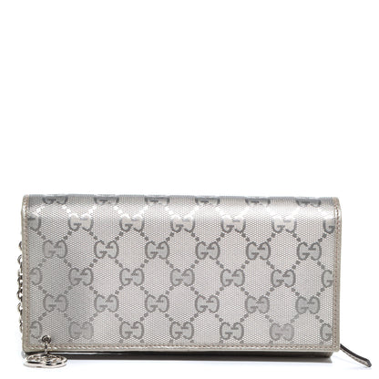 Gucci Imprime Monogram GG Pierce Chain Clutch Wallet Silver 1 of 9