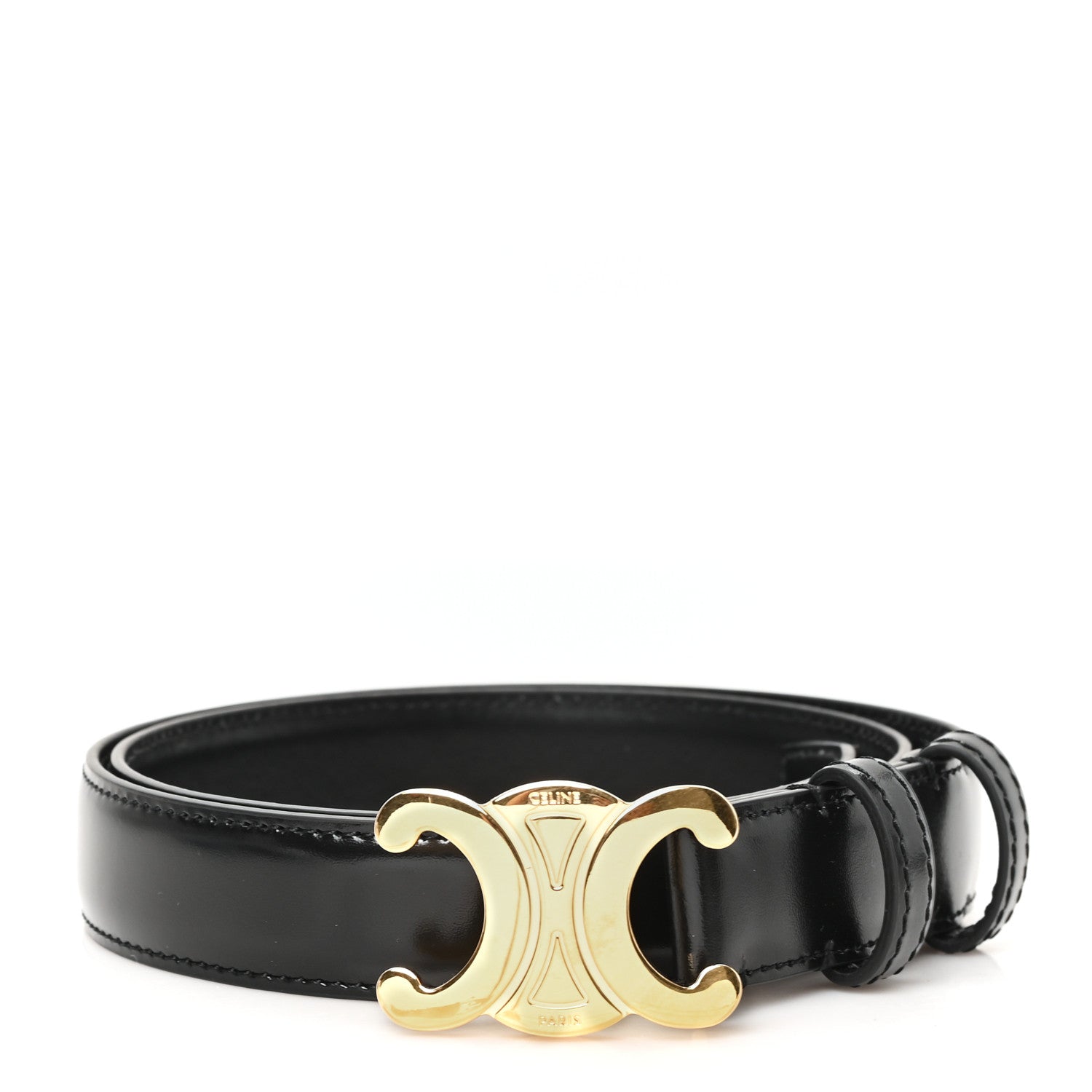 Celine Box Calfskin Medium 25mm Triomphe Belt 75 30 Black 1 of 5