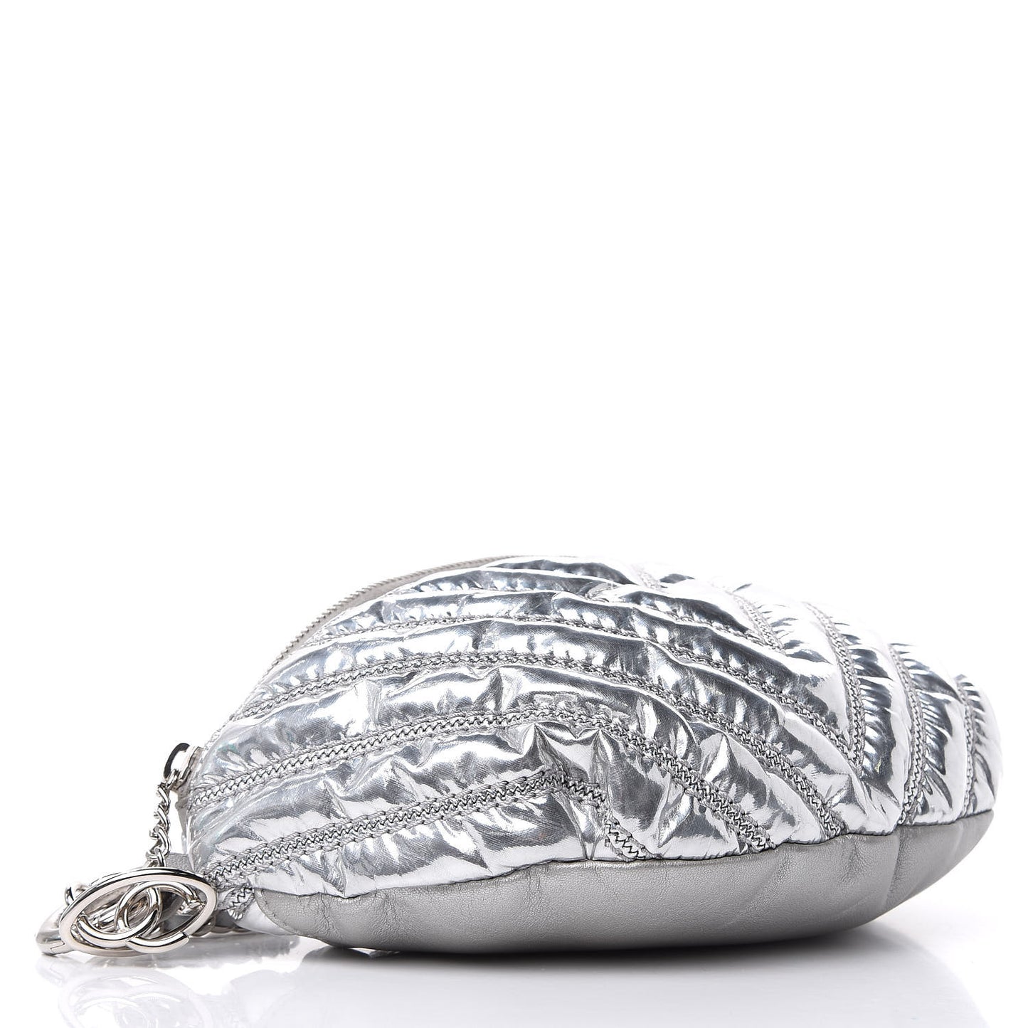 Metallic Lame Quilted Space Suit Waist Bag Silver