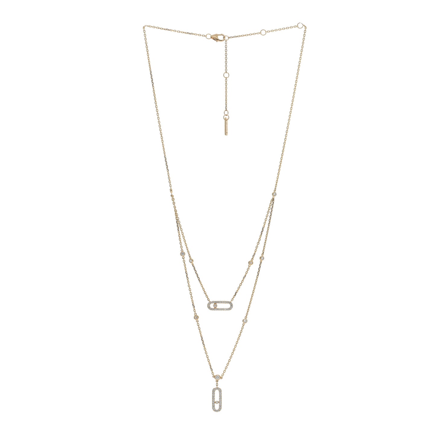 18K Yellow Gold Diamond Move Uno 2 Rows Pave Necklace