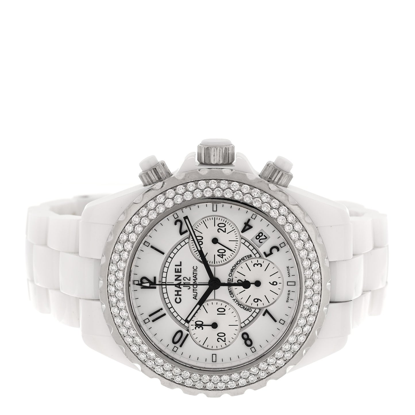 Stainless Steel Ceramic Diamond Bezel 41mm J12 Chronograph Automatic Watch White
