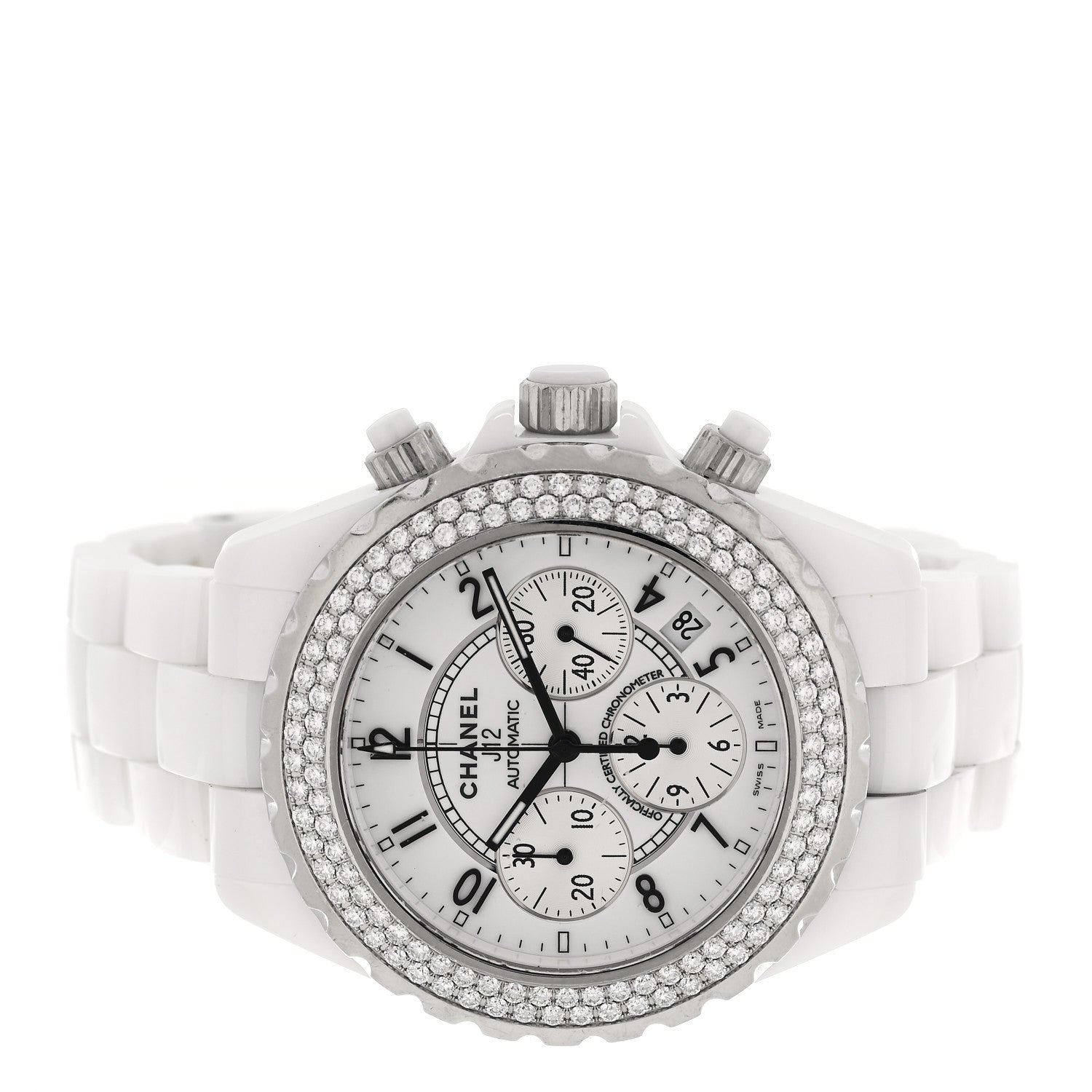 Chanel Stainless Steel Ceramic Diamond Bezel 41mm J12 Chronograph Automatic Watch White 2 of 4