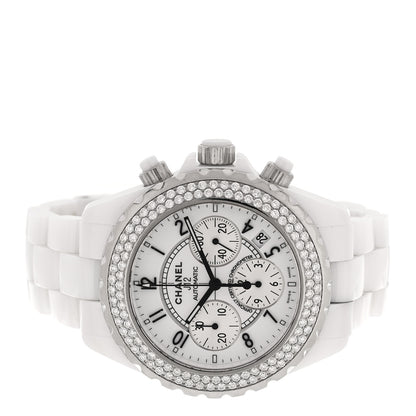 Chanel Stainless Steel Ceramic Diamond Bezel 41mm J12 Chronograph Automatic Watch White 2 of 4