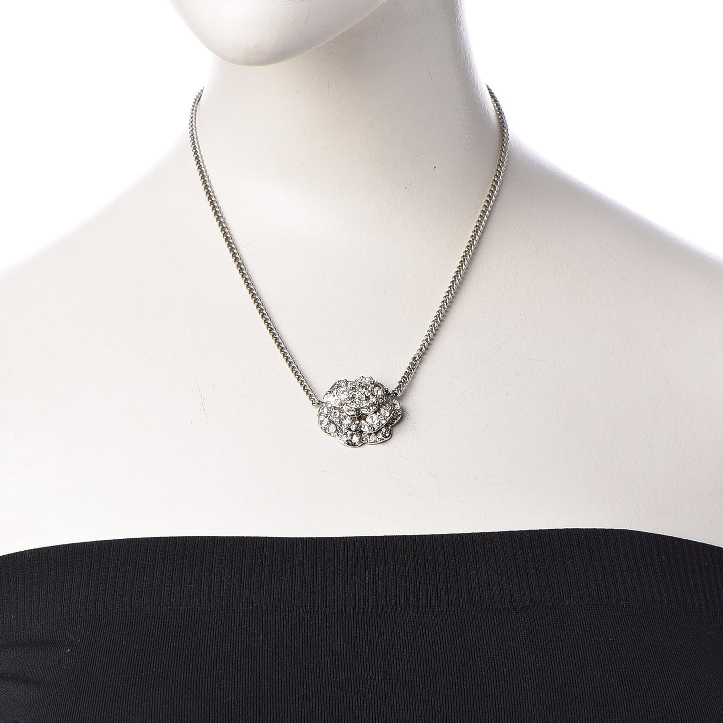 Swarovski Crystal Camellia CC Necklace Silver