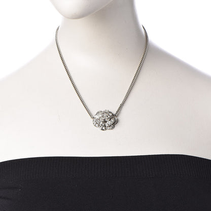 Chanel Swarovski Crystal Camellia CC Necklace Silver 2 of 5