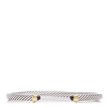 David Yurman Sterling Silver 14K Yellow Gold Garnet 4mm Kids Cable Bracelet 1 of 5