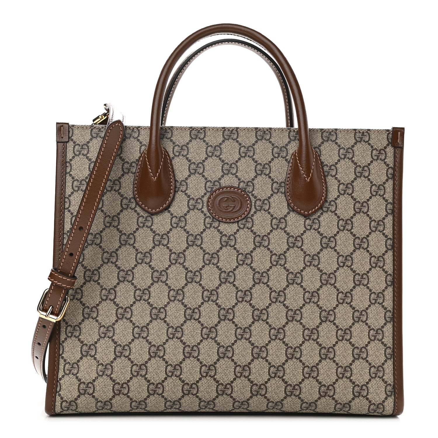Gucci GG Supreme Monogram Azalea Calfskin Small Retro Interlocking G Tote Bag Beige Ebony Brown Sugar 1 of 9
