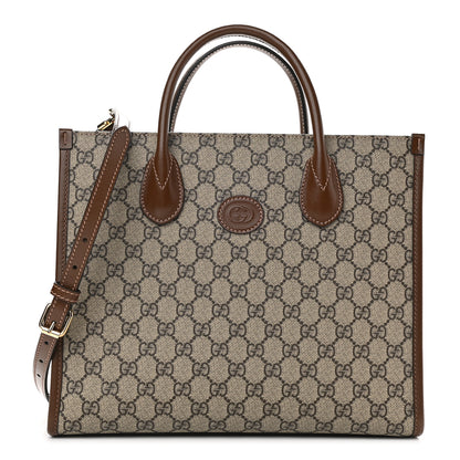 Gucci GG Supreme Monogram Azalea Calfskin Small Retro Interlocking G Tote Bag Beige Ebony Brown Sugar 1 of 9