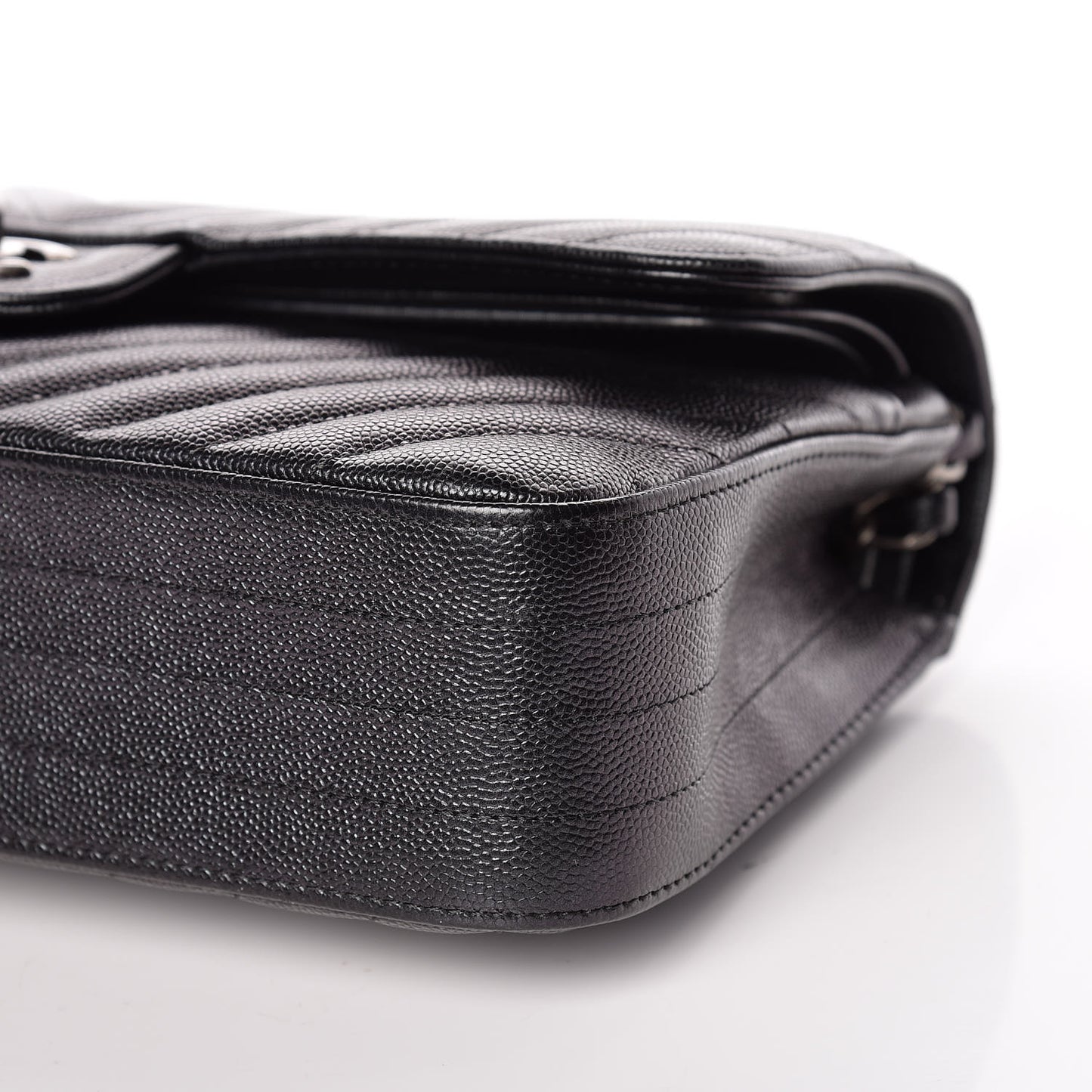 Iridescent Caviar Chevron Quilted Medium Double Flap Black