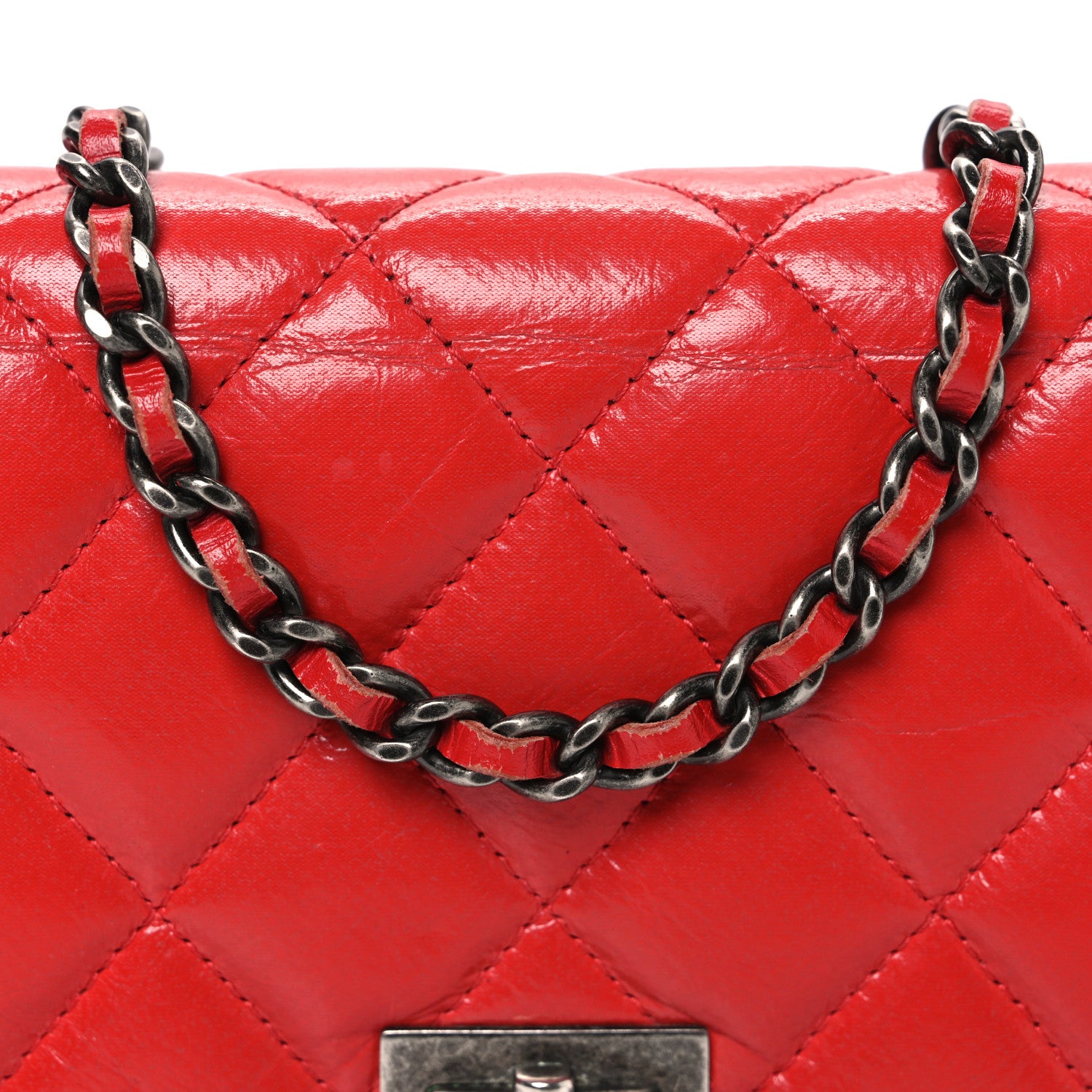 Chanel Glazed Calfskin Quilted Reissue Wallet On Chain WOC Red 9 of 12
