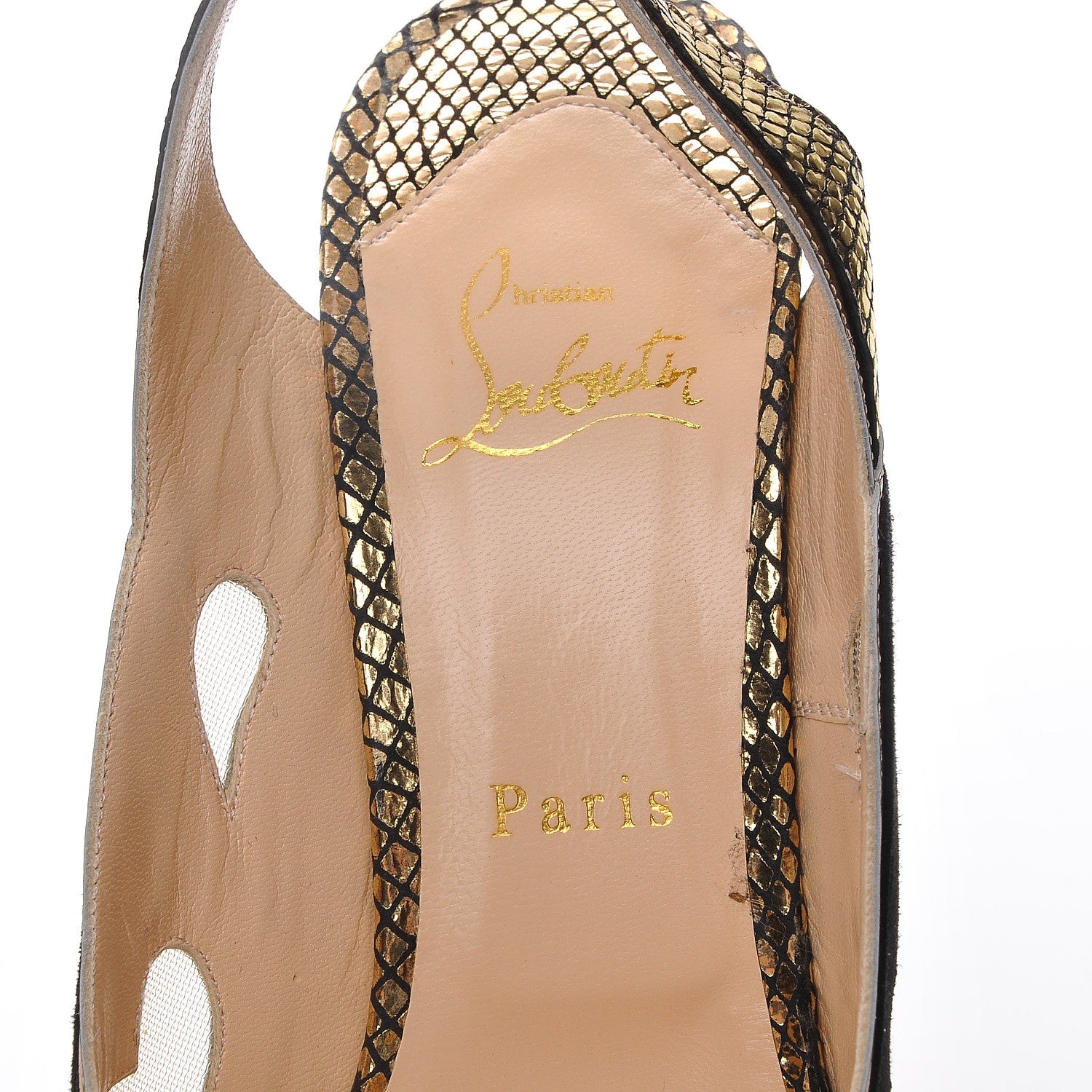 Christian Louboutin Suede Lame Miralep 140 Pumps 39.5 Black Gold 7 of 8