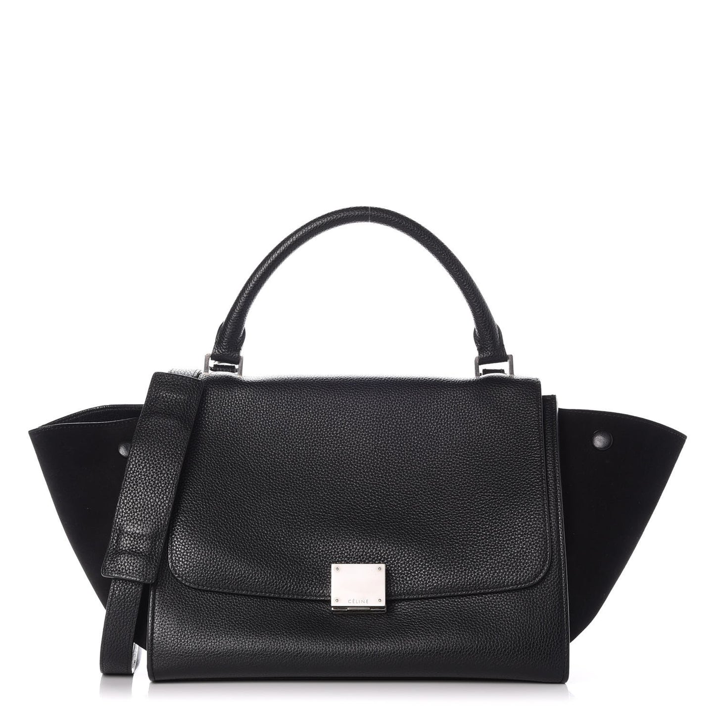 Drummed Calfskin Suede Small Trapeze Black