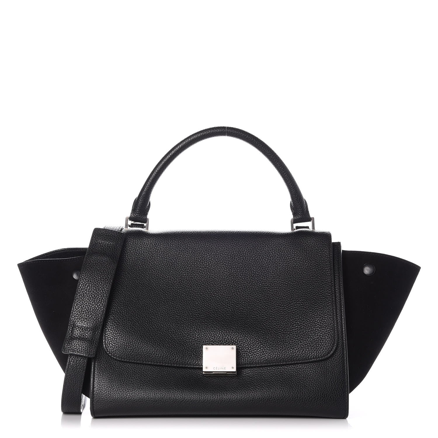 Celine Drummed Calfskin Suede Small Trapeze Black 1 of 8