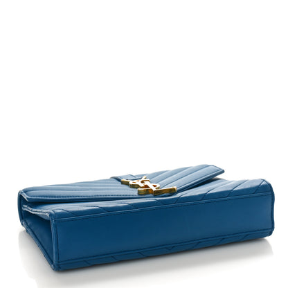 Saint Laurent Lambskin Matelasse Chevron Small Monogram Satchel Royal Blue 4 of 10