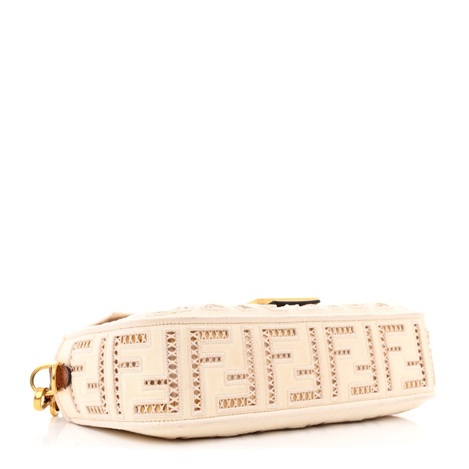 Fendi Canvas Cuoio Agata FF Ajour Embroidered Baguette Grezzo Cuoio 4 of 11