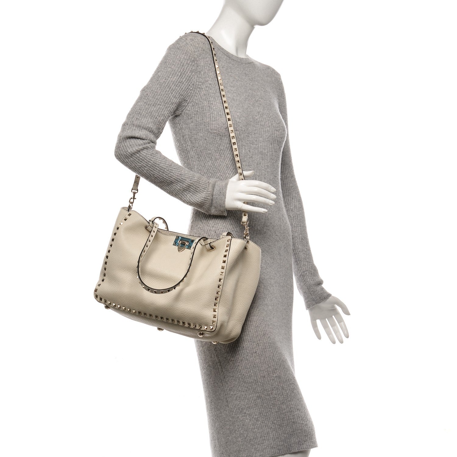 Valentino Garavani Pebbled Calfskin Medium Rockstud Tote Light Ivory 2 of 8