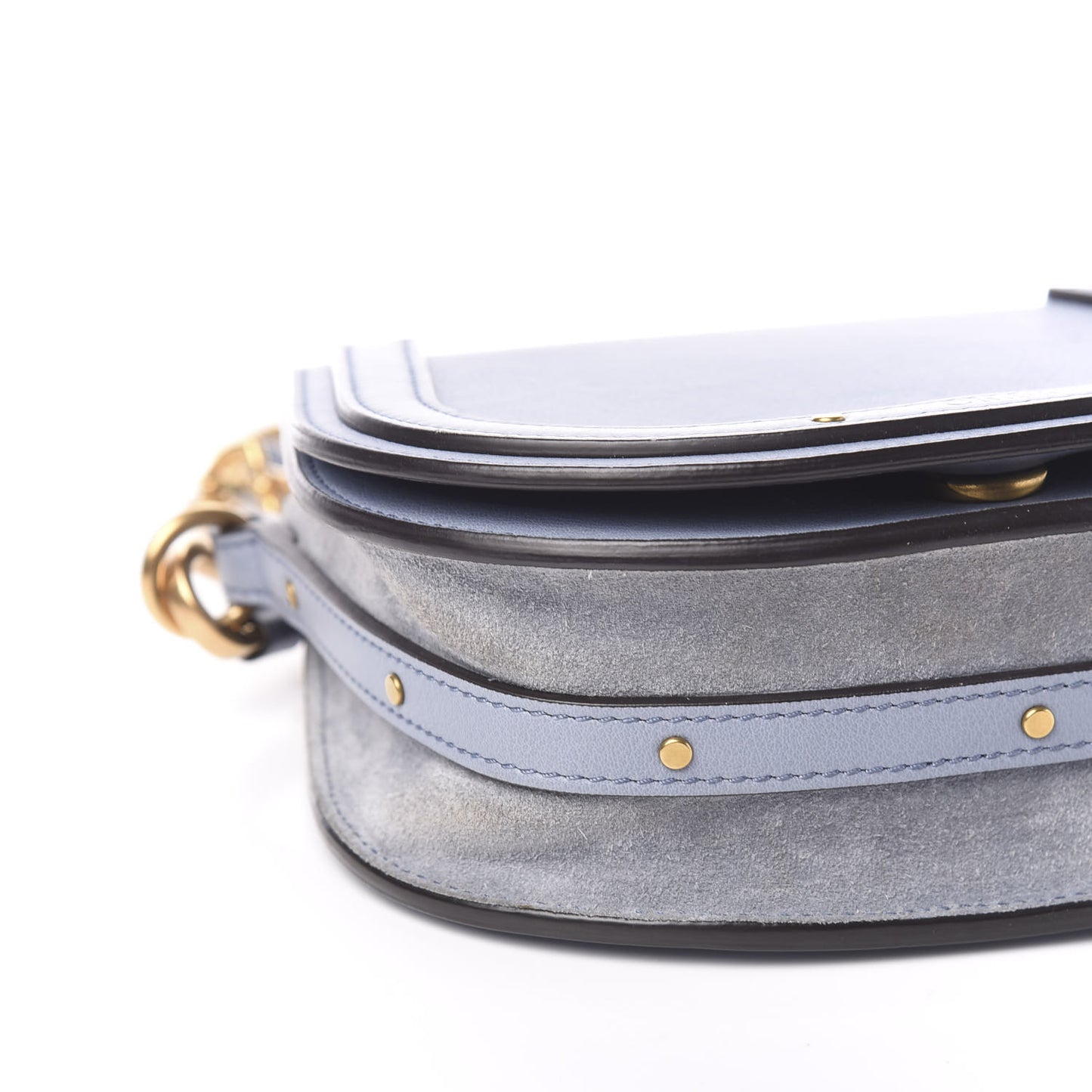 Calfskin Suede Small Nile Bracelet Bag Washed Blue