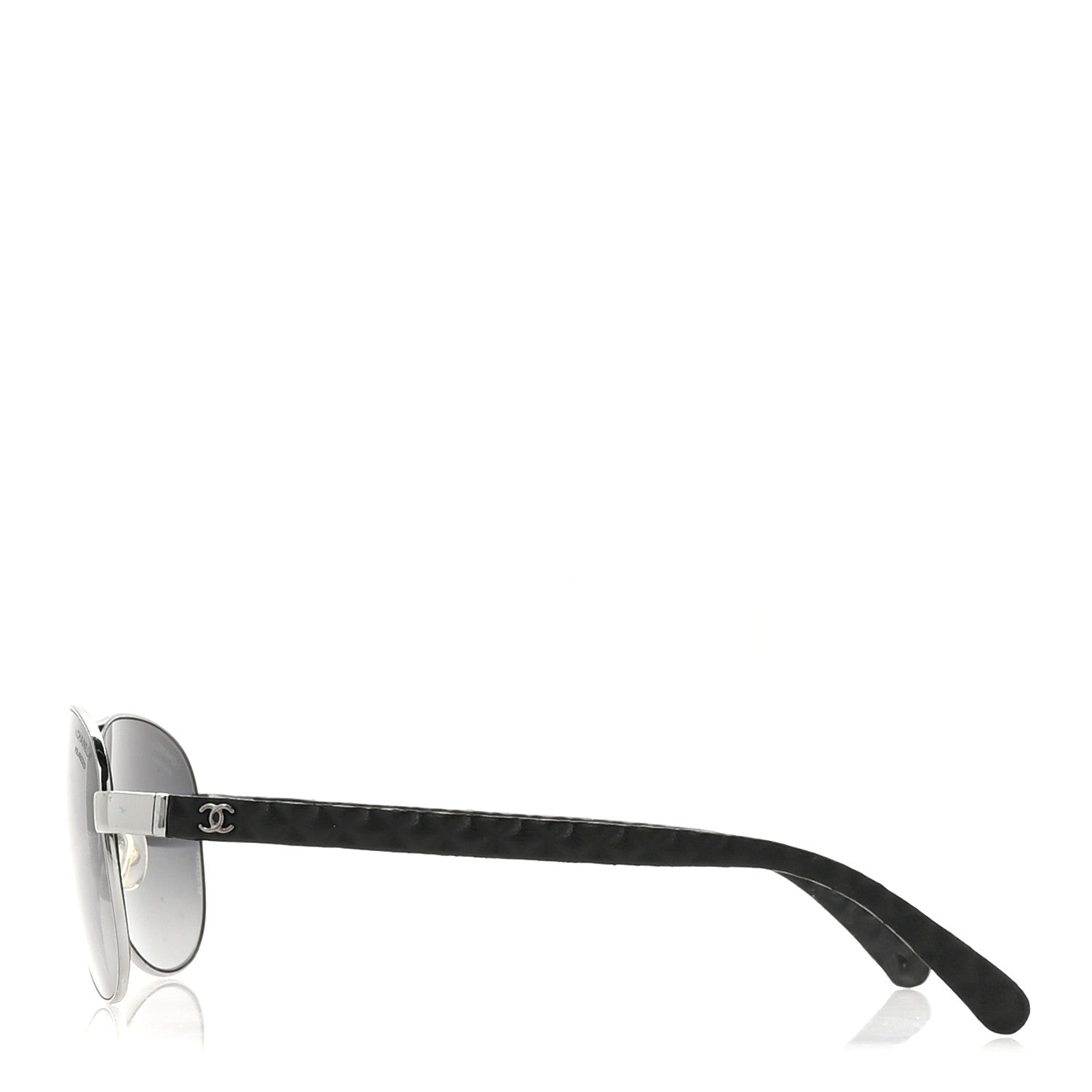 Chanel Metal Lambskin Quilted CC Pilot Summer Aviator Sunglasses 4204-Q Black Silver 3 of 9