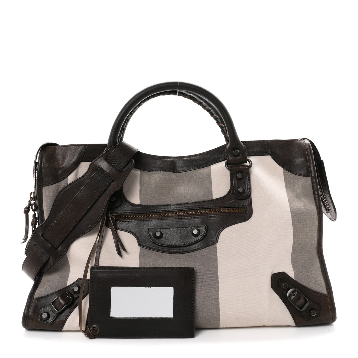 Agneau Canvas Striped Raye Classic Hardware City Brown Grey