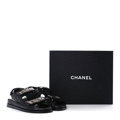 Chanel Grained Calfskin Velcro Dad Sandals 37 Black 9 of 9