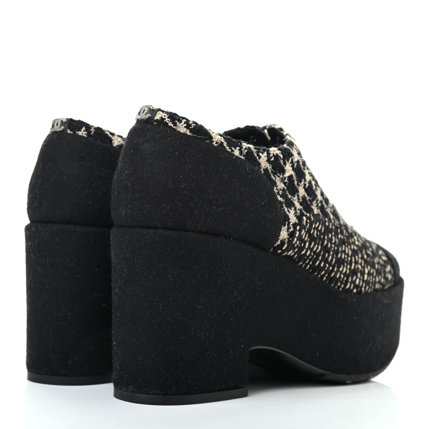 Chanel Tweed Lace Up Platform Oxfords 40 Black Multicolor 4 of 8