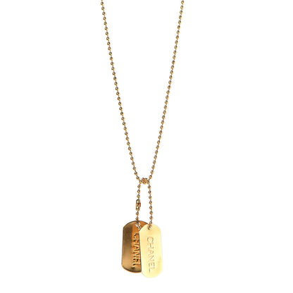 Chanel Dog Tag Charm Necklace Gold 1 of 4