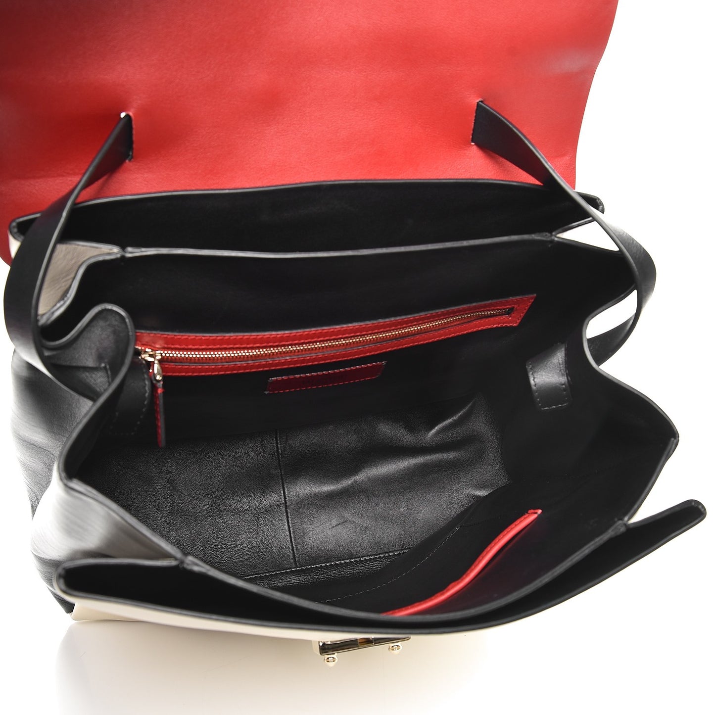 Calfskin Colorblock Single Handle Satchel Black White