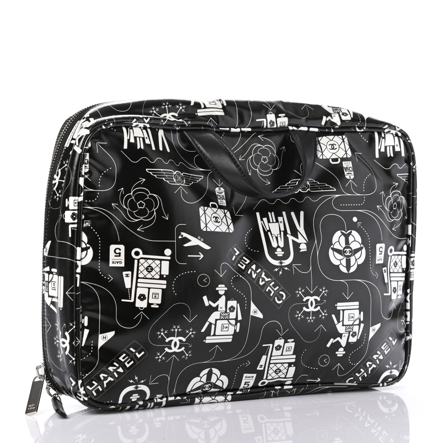 Chanel Coated Canvas Airline Cosmetic Travel Bag Black White 3 of 7