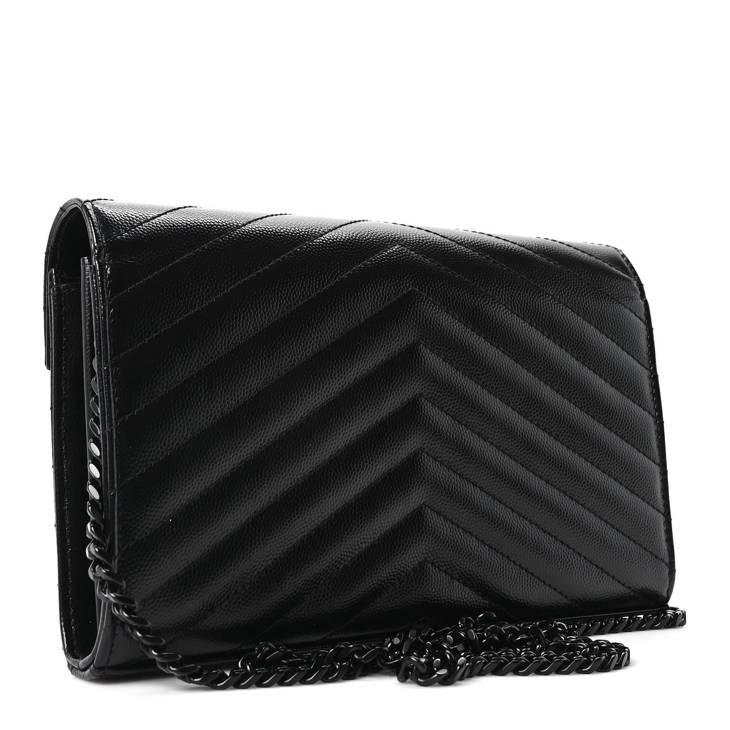 Grain De Poudre Matelasse Chevron Monogram Monochrome Chain Wallet Black